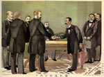 Watercolor of Witte and Komura after signing treaty.